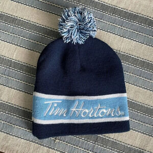 Tim Hortons Tim Bits Soccer Acrylic Toque w Pom Pom Navy White Lt Blue Sz OS NWT